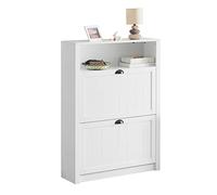 SoBuy Meuble de Rangement à Chaussures avec 2 Abattants et Compartiment Supplémentaire Meuble d'Entrée Commode Blanc 80x24x110 cm