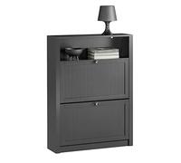 SoBuy Meuble de Rangement à Chaussures Armoire à Chaussures Commode à Chaussures 2 abattants et Compartiment supplémentaire Noir 80x24x110 cm, FSR87-SCH