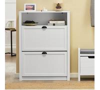 SoBuy Meuble de Rangement à Chaussures avec 2 Abattants et Compartiment Supplémentaire Meuble d'Entrée Commode Blanc 80x24x110 cm