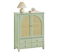 SoBuy Meuble de Rangement avec 4 tiroirs 70x34x90cm pour entrée | Commode buffet avec portes et poly rotin, étagères réglables 5 hauteurs, MDF E1, charge 50kg, vert FSB72-GR