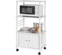 Sobuy meuble de rangement roulant chariot de cuisine de service desserte micro-onde à roulettes en bois, frg12-w Blanc
