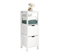 SoBuy Meuble de Salle de Bain Confortable - Meuble étroit avec 2 paniers - Armoire de Salle de Bain compacte en Bois pour Petites salles de Bains et Toilettes, Blanc, 30 x 89 x 30 cm, FRG127-W