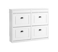 SoBuy Meuble Entrée avec Tiroir 105x24x85cm pour Entrée | Meuble à chaussures design moderne, portes rabattables, effet bois vieilli blanc FSR79-WG