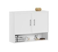 SoBuy Meuble Haut Salle de Bain avec Portes Meuble WC Suspendu 90x28,8x70cm | Armoire Murale Buanderie au-dessus Lave-Linge avec Étagère Réglable & Compartiment Ouvert pour Salle de Bain, Blanc BZR233-W