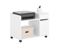 SoBuy Meuble Imprimante à roulettes Charge Max. 38kg 72x40x54cm Bureau | caisson de bureau avec tiroir, porte et compartiment ouvert, PB E1 ASK02-W