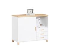 SoBuy Meuble Imprimante Meuble Rangement Bureau à 3 Tiroirs avec Compartiment Ouvert Support Imprimante Caisson de Rangement Caisson de Bureau Blanc Naturel 90x45x75cm ASK07-WN