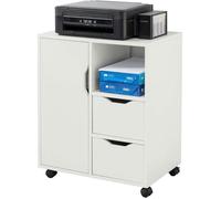 SoBuy Meuble Imprimante sur roulettes Caisson de Bureau Mobile avec 2 Tiroirs, 1 Compartiment Ouvert et 1 Meuble Blanc 60×35×70 cm