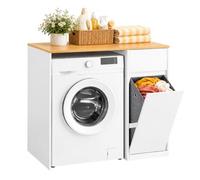 SoBuy Meuble Lave-Linge avec Tiroir et Panier à Linge, 100x60x90 cm, Blanc | Petite buanderie, balcon ou salle de bain : remplace panier à linge et plan de travail. Linge sale en un geste BZR217-WM