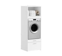 SoBuy Meuble Machine à Laver avec Tringle Coulissante 66x60,5x186 cm Blanc | Meuble Buanderie Meuble Lave Linge avec Tiroir, Étagère de Rangement Gain de Place pour Salle de Bain & Buanderie, BZR230-W