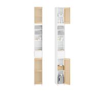 SoBuy Meuble Salle de Bain 180cm avec Porte en Bambou Ventilée Armoire de Rangement Étroite 20x20cm avec Étagères Réglables et Tiroir Colonne Salle de Bain Gain de Place pour WC et Buanderie BZR34-BW
