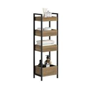 SoBuy Meuble Salle de Bain avec 4 Étagères - Petit Meuble WC Rangement Gain de Place Étagere WC Étroite 20 cm Largeur Rangement Toilette Style Industriel Bois et Métal Noir et Marron FRG226-H-F