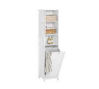 SoBuy Meuble Salle de Bain avec Panier à Linge 40x170x38cm pour Buanderie | Armoire Salle de Bain Rangement Étroit Placard avec des Portes à Persiennes Blanc BZR124-W