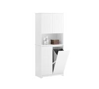 SoBuy Meuble Salle de Bain avec Panier à Linge Colonne Salle de Bain 170 cm avec 2 Portes, Étagère Ouverte et Paniers Amovibles - Meuble Buanderie pour Linge Sale, Blanc, BZR150-W
