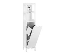 SoBuy Meuble Salle de Bain avec Panier à Linge Colonne Salle de Bain Rangement 145cm avec 2 Étagères Ouvertes et Panier à Linge Placard Rangement Blanc pour Petits Espaces BZR123-W