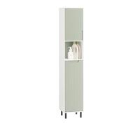 SoBuy Meuble Salle de Bain avec Panier à Linge Meuble Buanderie 167x31x30cm | Colonne Salle de Bain Étroite avec Sac à Linge et Étagère, Armoire Haute de Rangement Gain de Place, Blanc et Vert, BZR137-GR