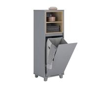 SoBuy Meuble Salle de Bain avec Panier à Linge Meuble Buanderie 35x105x30cm | Armoire de Salle de Bain Étroite avec 2 Compartiments, Panier à Linge Amovible Trieur à Linge, Gris Foncé, BZR146-DG