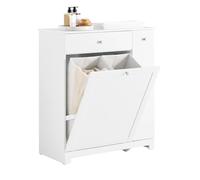 SoBuy Meuble Salle de Bain avec Panier à Linge Meuble Buanderie 78x38x90 cm | Colonne de Rangement avec 1 Tiroir et Compartiment Coulissant, Armoire de Salle de Bain Étanche, BZR214-W