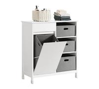SoBuy Meuble Salle de Bain avec Panier à Linge Meuble Buanderie 80x91x38 cm | Armoire à Linge avec 3 Paniers et Tiroir, Armoire de Salle de Bain en Bois, Corbeille à Linge, Blanc, BZR77-W