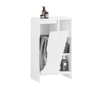 SoBuy Meuble Salle de Bain avec Panier à Linge Meuble Lave Linge 86x50x30cm | Colonne Salle de Bain Étroite avec Porte Abattante et Étagères Ouvertes, Armoire Bas de Rangement Blanc BZR156-W