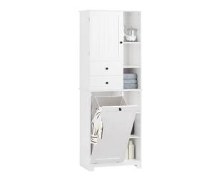 SoBuy Meuble Salle de Bain avec Panier à Linge Placard Rangement Haut Armoire de Rangement avec 6 Étagères et 2 Tiroirs Colonne Salle de Bain avec Panier Blanc 60x37x171 cm BZR104-W