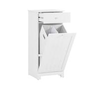 SoBuy Meuble Salle de Bain avec Panier à Linge Pliable et Tiroir, Armoire Toilette Placard Rangement, Colonne Salle de Bain Corbeille à Linge, Coffre à Linge, 40x38x91cm, Blanc, BZR21-II-W