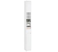 SoBuy Meuble Salle de Bain avec Portes Meuble Colonne 20x180x20 cm Blanc | Petit Meuble Rangement WC avec Portes, Tiroir et Étagères, Armoire Haute Gain de Place pour Petits Espaces BZR160-W