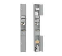 SoBuy Meuble Salle de Bain Colonne Salle de Bain 180cm Armoire de Rangement Étroite 20x20cm avec Étagères Réglables et Tiroir - Colonne Gain de Place pour WC, Lavabo,Buanderie, Gris BZR34-II-HG