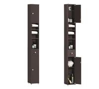 SoBuy Meuble Salle de Bain Colonne Salle de Bain 180cm Armoire de Rangement Étroite 20x20cm avec Étagères Réglables et Tiroir - Colonne Gain de Place pour WC, Lavabo, Buanderie, Brun BZR34-II-BR