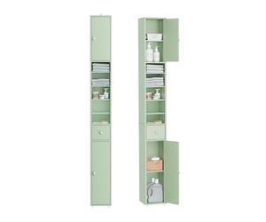SoBuy Meuble Salle de Bain Colonne Salle de Bain 180cm Armoire de Rangement Étroite 20x20cm avec Étagères Réglables et Tiroir - Colonne Gain de Place pour WC, Lavabo, Buanderie, Vert Clair BZR34-II-GR