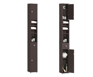 SoBuy Meuble Salle de Bain Colonne Salle de Bain 180cm Armoire de Rangement Étroite 20x20cm avec Étagères Réglables et Tiroir - Colonne Gain de Place pour WC, Lavabo, Buanderie, Brun BZR34-II-BR