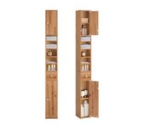SoBuy Meuble Salle de Bain Étroite Gain de Place Bois Naturel 20x20x180 cm | Colonne avec Étagères Réglables et Tiroir, Armoire de Rangement - Colonne Salle de Bain pour WC Lavabo Buanderie BZR34-II-SH