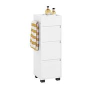 SoBuy Meuble Salle de Bain Petit Meuble Rangement avec 3 Tiroirs 4 Compartiments, Porte-Serviettes - Armoire Salle de Bain Compacte, Idéale pour Toilette en Bois, Meuble WC Blanc, 30x90x30cm, BZR29-W