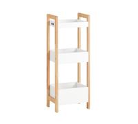 SoBuy Meuble Salle de Bain Rangement 3 étagères Robustes - Petit Meuble de Salle de Bain en MDF Jusqu’à 30kg, Armoire Salle de Bain Blanche/chêne pour Petits espaces 28x20x74cm FRG226-WN