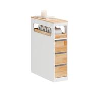 SoBuy Meuble Salle de Bain Rangement avec Étagère Réglable et 3 Tiroirs | Petit Meuble Toilette Colonne Étroite à Roulettes Gain de Place pour WC et Cuisine, Blanc et Bois 65x23x82cm BZR54-IV-WN