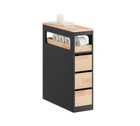 SoBuy Meuble Salle de Bain Rangement - Petit Meuble Toilette Colonne Étroite à roulettes, 3 Tiroirs avec Plateau en Hévéa Gain de Place pour WC Petit Espace et Cuisine, Noir 65x23x82cm BZR54-II-SCH
