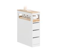 SoBuy Meuble Salle de Bain Rangement - Petit Meuble Toilette Colonne Étroite à roulettes, 3 Tiroirs avec Plateau en Hévéa Gain de Place pour WC Petit Espace et Cuisine, Blanc 65x23x82cm BZR54-II-W