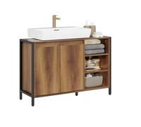 SoBuy Meuble sous Lavabo 90cm avec Découpe Siphon pour Salle de Bain | Meuble sous Vasque avec Portes et Étagères, Armoire Grand Espace de Rangement pour 2 Personnes, Style Industriel, BZR63-L-PF