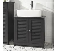 SoBuy Meuble sous lavabo Meuble de salle de bain avec étagères réglables Meuble de salle de bain en MDF Meuble bas pour salle de bain Porte à lamelles anti-moisissure FRG237-DG