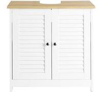 Sobuy meuble sous lavabo, meuble sous vasque, meuble salle de bain avec 2 portes et 2 étages, l60 x p35 x h59 cm, blanc et nature, frg237-wn