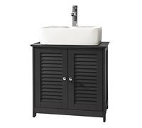 SoBuy Meuble sous lavabo Meuble de salle de bain avec étagères réglables Meuble de salle de bain en MDF Meuble bas pour salle de bain Porte à lamelles anti-moisissure FRG237-DG
