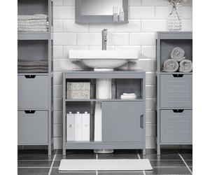 SoBuy Meuble sous Lavabo Salle de Bain avec Portes Coulissantes, Armoire Compacte Anti-Humidité pour Vasque ou WC, Gris 60x30x60cm