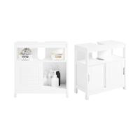 SoBuy Meuble sous Lavabo Salle de Bain avec Portes Coulissantes et Tapis de Sol, Meuble sous Vasque Anti-Humidité, Blanc, L60xP30xH60cm, FRG128-W
