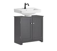 SoBuy Meuble sous Lavabo Salle de Bain - Meuble sous Vasque avec Portes et Étagère Réglable - Compatible avec Lavabo Colonne - Meuble de Rangement Compact en MDF, Gris Foncé, 60x60x29cm, BZR18-II-DG