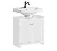 SoBuy Meuble sous Lavabo Salle de Bain - Meuble sous Vasque avec Portes et Étagère Réglable - Compatible avec Lavabo Colonne - Meuble de Rangement Compact en MDF, Blanc, 60x60x29cm, BZR18-II-W