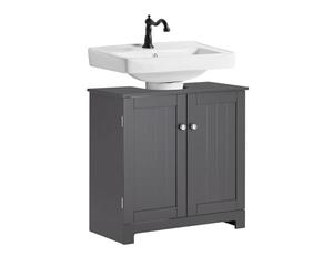 SoBuy Meuble sous Lavabo Salle de Bain - Meuble sous Vasque avec Portes et Étagère Réglable - Compatible avec Lavabo Colonne - Meuble de Rangement Compact en MDF, Gris Foncé, 60x60x29cm, BZR18-II-DG