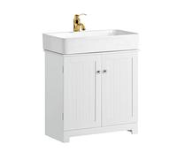 SoBuy Meuble sous Lavabo Salle de Bain -Meuble sous Vasque avec Portes et Étagère Réglable - Meuble de Rangement Salle de Bain Compact en MDF, Blanc, 60x60x29cm, BZR18-W