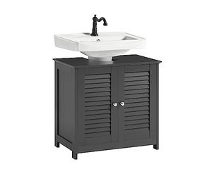 SoBuy Meuble sous Lavabo Salle de Bain pour Lavabos sur Colonne 60x35x58 cm | Meuble sous Vasque avec 2 Portes et 2 Étages, Placard de Rangement pour Salle de Bain, Gris foncé, FRG237-II-DG
