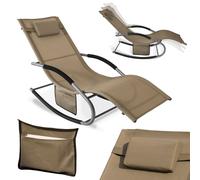 SoBuy OGS28-BR Chaise longue de jardin résistante aux intempéries Chaise longue à bascule avec coussin Chaise longue de relaxation Chaise longue à bascule Chaise longue de plage jusqu'à 150 kg Marron