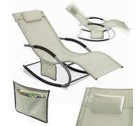 SoBuy OGS28-MIx2 Chaise longue 2 personnes Chaise longue de jardin résistante aux intempéries Chaise à bascule avec oreiller Chaise à bascule Chaise longue de plage jusqu'à 150 kg Beige