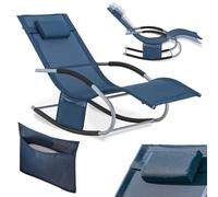SoBuy OGS28-NB Chaise longue de jardin résistante aux intempéries Chaise longue à bascule avec coussin Chaise longue de relaxation Chaise longue à bascule Chaise longue de plage jusqu'à 150 kg Denimbl